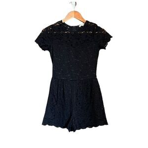 Monteau black lace short sleeve romper. Size small